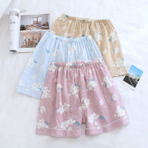 Summer New Pure Cotton Pajama Pants Womens Shorts Thin Cotton Double-Layer Gauze Three Pants Loose plus Size Casual Home