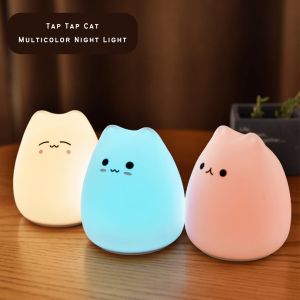 Cat Kitten Tap Night Light Multicolor | LED Cute Desk Table Light Silicone Tapping ouch Sensor Light |Lampu Kucing Comel