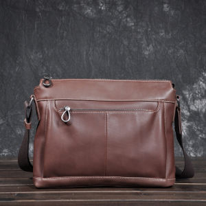 Mens Soft Cowhide Leather Crossbody Bag Casual Genuine Top Layer Simple Convenient Daily Single Shoulder Small Retro Bag