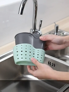 1 PC Double Layered Vertical Drainage Hanging Bag No‑Drill Faucet Mount Sink Caddy Hollow Drain Holes Hanging Basket