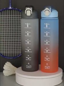 [2-in-1] 1L Water Bottle + 460ml Bottle Gradient Color With Large Capacity Portable Student Sport Plastic BPA FREE