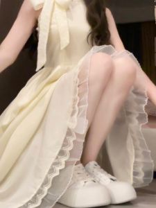 Elegant French White Off-Shoulder Long Dress Womens Summer 2024 New High-Waist Slimming A-Line Gown Gentle Style Butterfly Knot