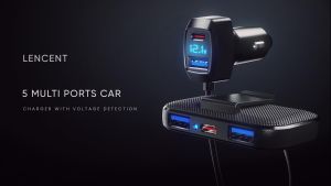 LENCENT 5 in 1 Multi Ports Car Charger 31W(Max) Car Charger Adapter with 1.5 Meter Cable3 USB A & 2 Type C Ports for Smart Phone Voltage Detection Multi USB Charger with 5FT Cable for Back Seat Charging