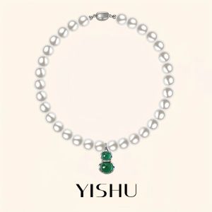 YISHU | Dây Chuyền Ngọc Bích Agate Hình Dưa Hấu Trân Châu Cao Cấp