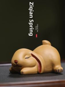 Handcrafted Zisha Rabbit Sculpture with Fluffing