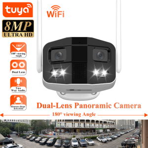 Tuya Smart 8MP Dual-Lens Large wide 180°Security Outdoor WiFi Camera With Color Night Vision Siren 2-Way Talk Waterproof IP Cam