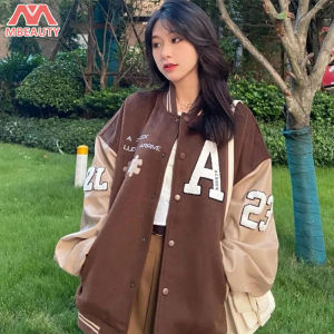 MBeauty แจ็คเก็ต แจ็คเก็ตเบสบอล วินเทจ เสื้อกันหนาวมีซิบ หลวม เสื้อสูทเกาหลี เสื้อเเขนยาวมีซิป เสื้อกันหนาวมีซิบ ธรรมดา เสื้อคลุม oversize