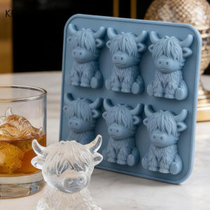 Khuôn Làm Đá Silicon 3D Hình Bò Cao Nguyên Mini Dùng Cho Rượu Whisky Cocktail Cà Phê - Khay Đá Viên Dễ Thương Có Thể Tái Sử Dụng Phụ Kiện Nhà Bếp Thân Thiện Với Môi Trường