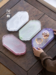 Purple Glass Tea Tray Fairy Plate Water Storage Tea Set Accessories Chinese Style Tea Table High End Small Tea Tray Handmade
