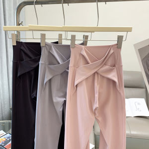 Pink Yoga Pants High Waist Cross Back Hip Lifting Fitness Trousers Ultra Stretchy Sportswear Casual Wide Leg Nylon Fabric