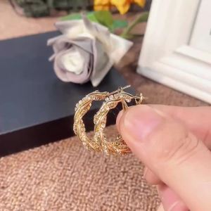 Huitan Luxury Trendy Cubic Zirconia Hoop Earrings Gold Color Fashion Earrings for Women Modern Versatile Female Shiny CZ Jewelry