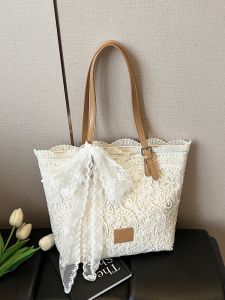 Elegant Lace Design Womens Tote Bag Casual Shoulder Handbag Commuter Style Polyester Lining Zipper Closure Large Size