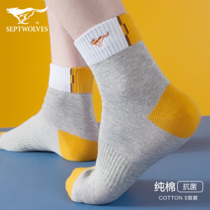 Pure Cotton Breathable Anti-Odor Mens Mid-Calf Sports Socks Septwolves Cotton 100% Antibacterial Summer Collection