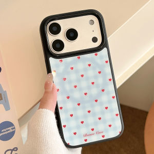 Potdemiel | Ốp Điện Thoại Từ Tính Họa Tiết Lưới Hình Trái Tim Màu Đỏ Hàn Quốc Cho iPhone Chống Sốc Cứng Cáp Tương Thích Với Nhiều Mẫu Máy