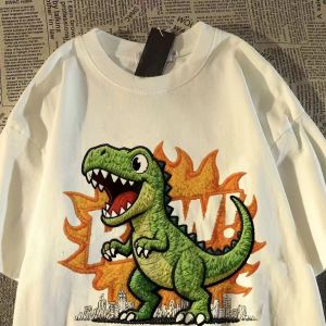 PAZHAOLANG | Large Size 300 Pounds Dinosaur Cartoon Print Short Sleeve Tshirt