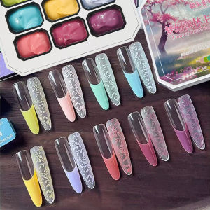 Bộ Sơn Móng Tay Gel 9 Ô Màu Kẹo 3D Tương Thích Với Đèn UV&LED Dùng Cho Thiết Kế Nail Art Tự Làm Cần Thiết Cho Mùa Xuân Mùa Đông (1 Bộ)