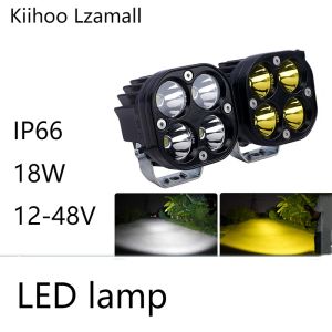 Led vuông cỏ ba lá Xe điện Spotlight 12V-48V 18W IP66 màu vàng và trắng độ sáng cao Độ Xe Máy bên ngoài bốn đèn pha phía trước