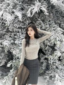 Nabi Retro Striped High Waist Straight Cut Short Skirt Womens Business Casual Slimming Half Body Skirts Spring 2025