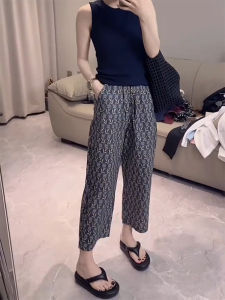 Retro Print Loose Casual Pants Womens Autumn New plus Size Pear Shape Body Slimming Nine Point Straight Leg Pants