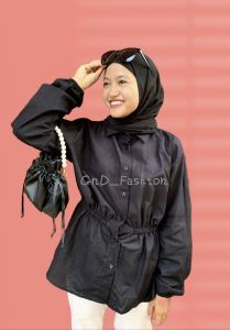 TERBAIK! Kemeja Linen Kerut Pinggang Alya Shirt Kemeja Wanita Blouse Wanita Kerut Depan Belakang