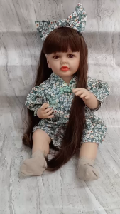 Búp Bê Tái Sinh Thân Nhựa Mềm Mắt To Áo Len Vàng Keuime 55CM 22 inch Reborn Body Full Doll PVN8472