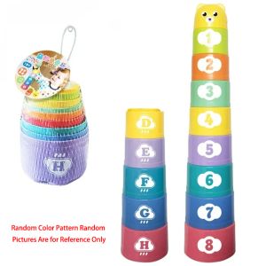 Rainbow Stacking Cups Montessori Early Educational Toy Number Letter Color Sorting Nesting Cup for Kids Toddler Bath Puzzle Game