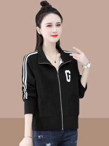 เสื้อแจ็คเก็ตผู้หญิงฤดูใบไม้ผลิและฤดูใบไม้ร่วง แฟชั่นลำลอง เสื้อสเวตเตอร์คอปกตั้ง แจ็คเก็ตแบบยูนิเซ็กซ์ เสื้อคลุมกันหนาวแบบยูนิเซ็กซ์