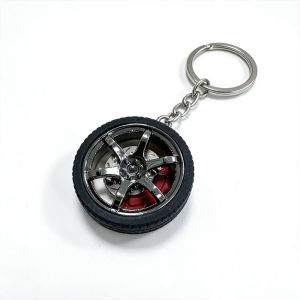 Car Wheel Keychain Small Tire Rim Keyring with Brake Disc Automotive Key Chain Car Guy Gift Car Wheel KeychainV