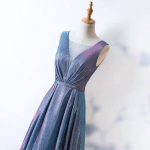Long One-Shoulder Gown Blue Sequin Evening Dress Chorus Conductor Womens Style Korean Version Puffy Skirt for Various Occasions