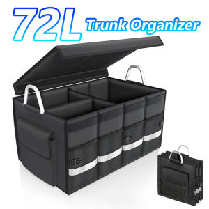 Heavy-Duty 72L Trunk Organizer for Car Large-Capacity Foladable Storage Box High-Density Oxford Cloth Waterproof Car Organizer