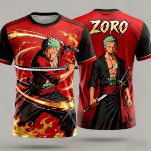 Bandai | Summer 2026 One Piece Solon "Three Knife Flow Flame" Trend Theme 3D Printing Breathable Quick Drying T-shirt Adult Parents Top