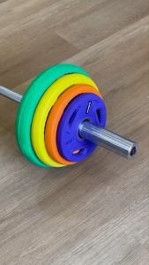 แผ่นน้ำหนักหุ้มยางสีสัน KANGSITE สำหรับใส่โอลิมปิคบาร์เบล หรือแมชชีน (รุ่น1.25 KG - 10 KG)