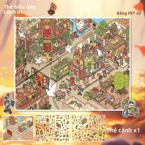 Kawaii Lively Alley 3D Retro Street View Phong Cảnh Nhãn Dán DIY Pocket Cabin Cảnh Lễ Hội Quà Tặng Văn Phòng Phẩm Chất Liệu PET