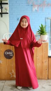 Lucuna Abaya Fatimah Maroon - Abaya anak perempuan Gamis syari set khimar Junior Size 2-10 Thn