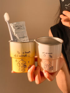 Cute Gradient Color Dog Stainless Steel Toothbrush Cup Couple Bathroom Accessories Student Dormitory Toothbrush Cups Home Use