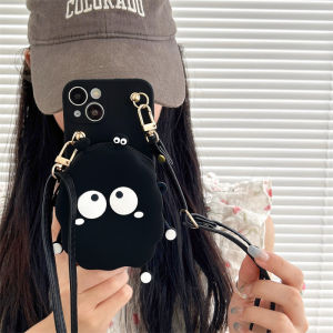 Black Coal Ball Phone Case Womens Crossbody Protective Cover Full Protection Cute Cartoon Style Silicone Material for Apple 15 16 pro Max