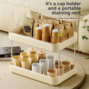Double Layer No Drill Cup and Teaware Storage Rack