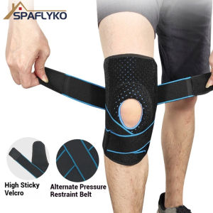 SPAFLYKO‌ Adjustable Black Knee Support Brace with Silicone Padding - Elastic Straps for Hiking Cycling Sports