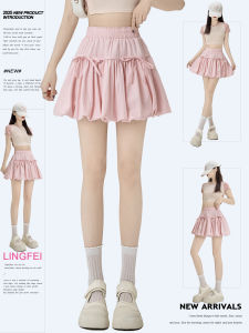 Váy Ngắn Xếp Ly Ren Tay Ngắn Mùa Hè 2025 Màu Hồng Cho Nữ Cạp Cao Chữ a Phong Cách Hàn Quốc Váy Công Sở Thường Ngày