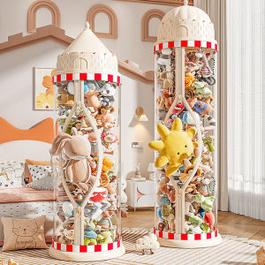Large Capacity Doll Storage Bucket Toy Organizer Transparent Zipper Design Plush Toy Storage Basket Childrens Figure Tube
