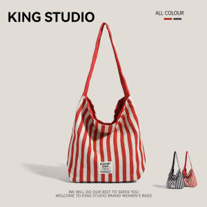 Trendy Summer Striped Large Capacity Womens Tote Bag Commuter Casual Shopping Bag Soft Canvas Youth Fashion Handbag