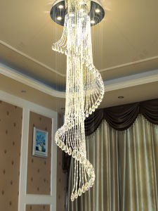 Modern Minimalist Crystal Chandelier Long Staircase Lamp Villa Loft Living Room Ceiling Light Stainless Steel Body LED Bulb