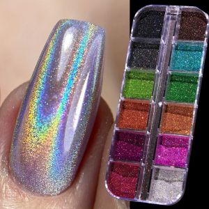 Bộ Bột Nhũ Móng Tay Holographic - Bột Nhũ Bạc Đen Hồng Chrome Để Tự Làm Móng Nghệ Thuật Chất Tạo Màu Laser Cho Móng