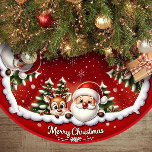 VIKAMA Santas Reindeer Christmas Tree Skirt for Winter Cottage Festive Decorations Home Gathering Atmosphere Enhancement