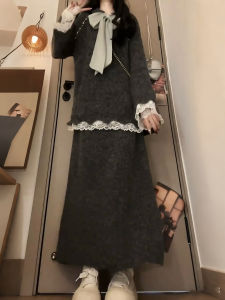 XUECAIQI | New Year Winter Set Knit Sweater and Skirt Gray
