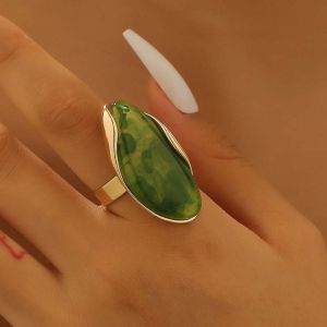 Vintage Màu Vàng Nhựa Hình Học Mở Nhẫn Có Thể Điều Chỉnh Màu Nâu Xanh Màu Be Cho Nữ Cổ Điển Thời Trang Món Quà Trang Sức
