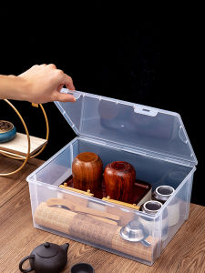 Plastic Rectangular Japanese Style Tea Set Kitchen Desktop Storage Box Dustproof Waterproof Stackable Single Layer for Miscellaneous Items