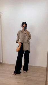 Kemeja Linen Basic Oversize Shirt Polos Wanita Lengan Panjang Korean Style