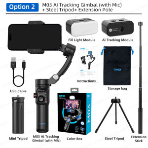 TOKQI | TOKQI AI Face Tracking Gimbal Stabilizer for iphone Android Anti-shake Shoot Built-in Bluetooth Microphone with Magnetic Remote