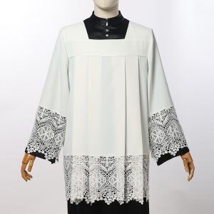 Catholic Priest Surplice Pleated Pulpit Liturgical Cotta Vestment Robe With Lace Square Neckline For Man